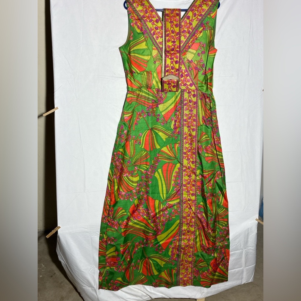 Vivid Floral Green and Orange Women's Dress